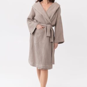 Natural linen waffle robe with hoodie