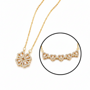 Stainless Steel Magnetic Heart Clover Necklace Gold