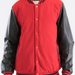 Melton Varsity Letterman Jacket Faux Red Black Team Jacket BJ222