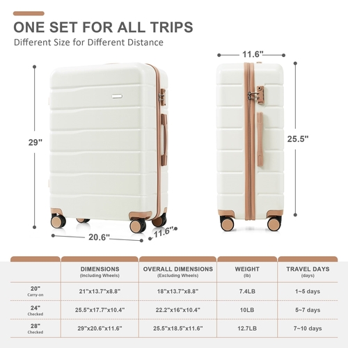 Luggage Sets 4 Piece, ABS Durable Suitcase with Travel Bag, ABS Hard - Image 7