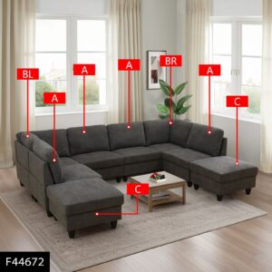 Pickup Only--Dark Grey Flannel 8-Piece Living Room Sofa Set