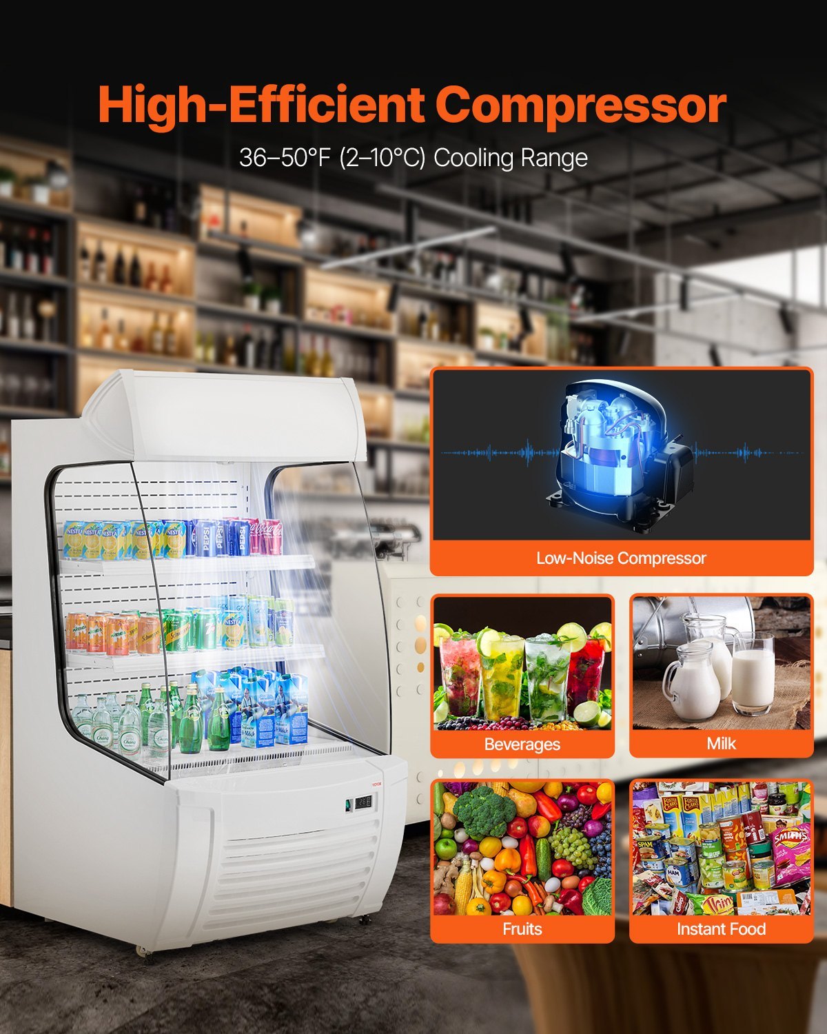 Open Air Merchandiser, 2-Tier Shelving Commercial Refrigerator, Grab And Go Display Cooler Refrigerator With Air Curtain, LED Advertising Light, Fits For Restaurants, Stores, Office, 12.7cu.ft. - Image 3