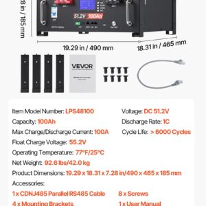 48V 400Ah LiFePO4 Lithium Battery, 4 Pack 100Ah, 20.48kWh Capacity, 51.2V Server Rack LiFePO4 Battery With Bluetooth, Max 6000 Cycles, LCD Display, For Off-Grid, Solar System, Backup Power