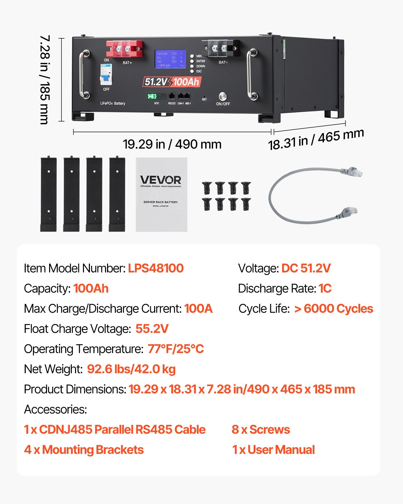 48V 400Ah LiFePO4 Lithium Battery, 4 Pack 100Ah, 20.48kWh Capacity, 51.2V Server Rack LiFePO4 Battery With Bluetooth, Max 6000 Cycles, LCD Display, For Off-Grid, Solar System, Backup Power