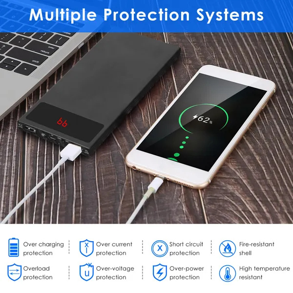 20000mAh Power Bank Ultra Thin External Battery Pack Phone Charger Dual USB Flashlight Battery Remain Display - Image 9