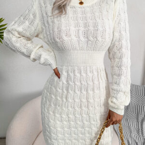 Casual Cable Knit Waist Cinched Bodycon Sweater Dress