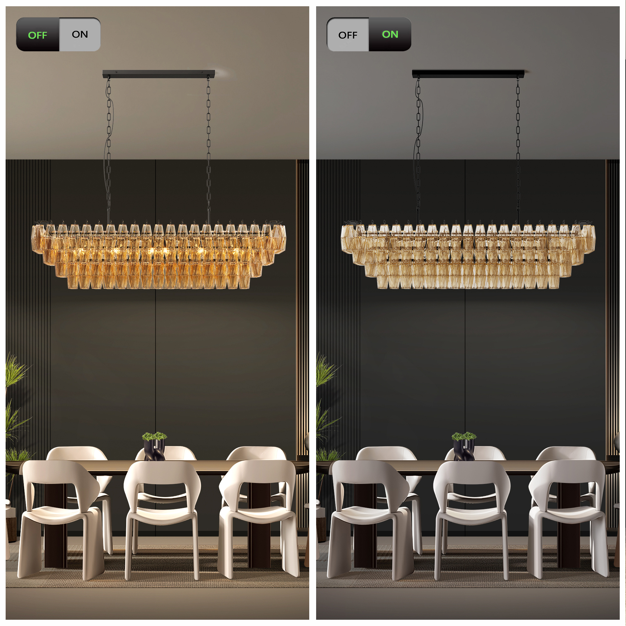 54 Black Rectangular Chandeliers For Dining Room, 12-Light 4 Tiered Large Smoke Glass Chandelier, Modern Kitchen Island Farmhouse Hanging Light Fixture For Living Room FoyerBulb Not Included - Image 3