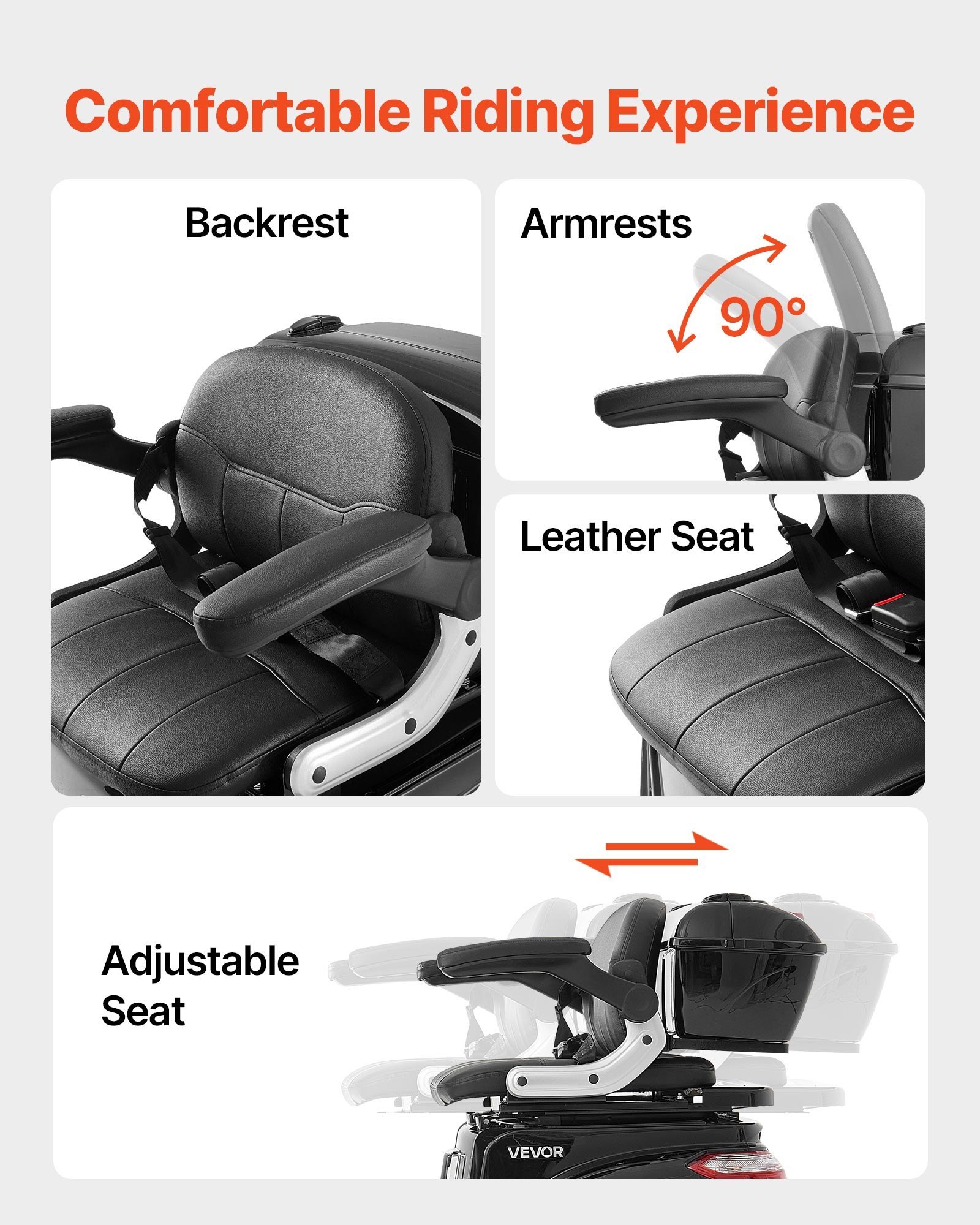 Heavy Duty 3-Wheel Mobility Scooters For Seniors & Adults, 500lbs Capacity, 21.5 Miles 3-Speed Long Range, 1000W All Terrain Electric Recreational Scooter Wheelchair, 20° Max Climbing Capacity - Image 2