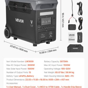 Portable Power Station, 3000W Solar Generator Power Station, 3072Wh LiFePO4 Battery Backup With 15 Output Ports For For Home Emergency, Outdoor Camping, RV Travel (Solar Panel NOT Included)