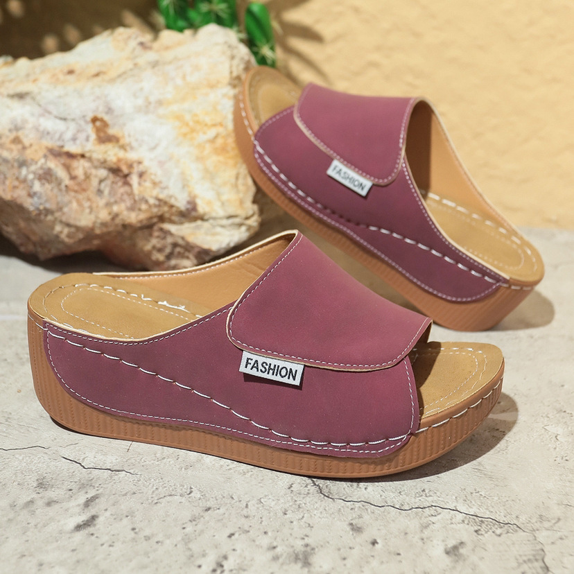 Summer Wedge Slides Slippers Fashion Fish Mouth Thick Bottom Roman Shoes Solid Color Beach Sandals For Women - Image 3