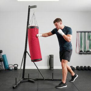 Punching Bag with Stand for Adults, 72.8"-90.9" Height Adjustable Freestanding Boxing Stand with Canvas Sandbag, Red