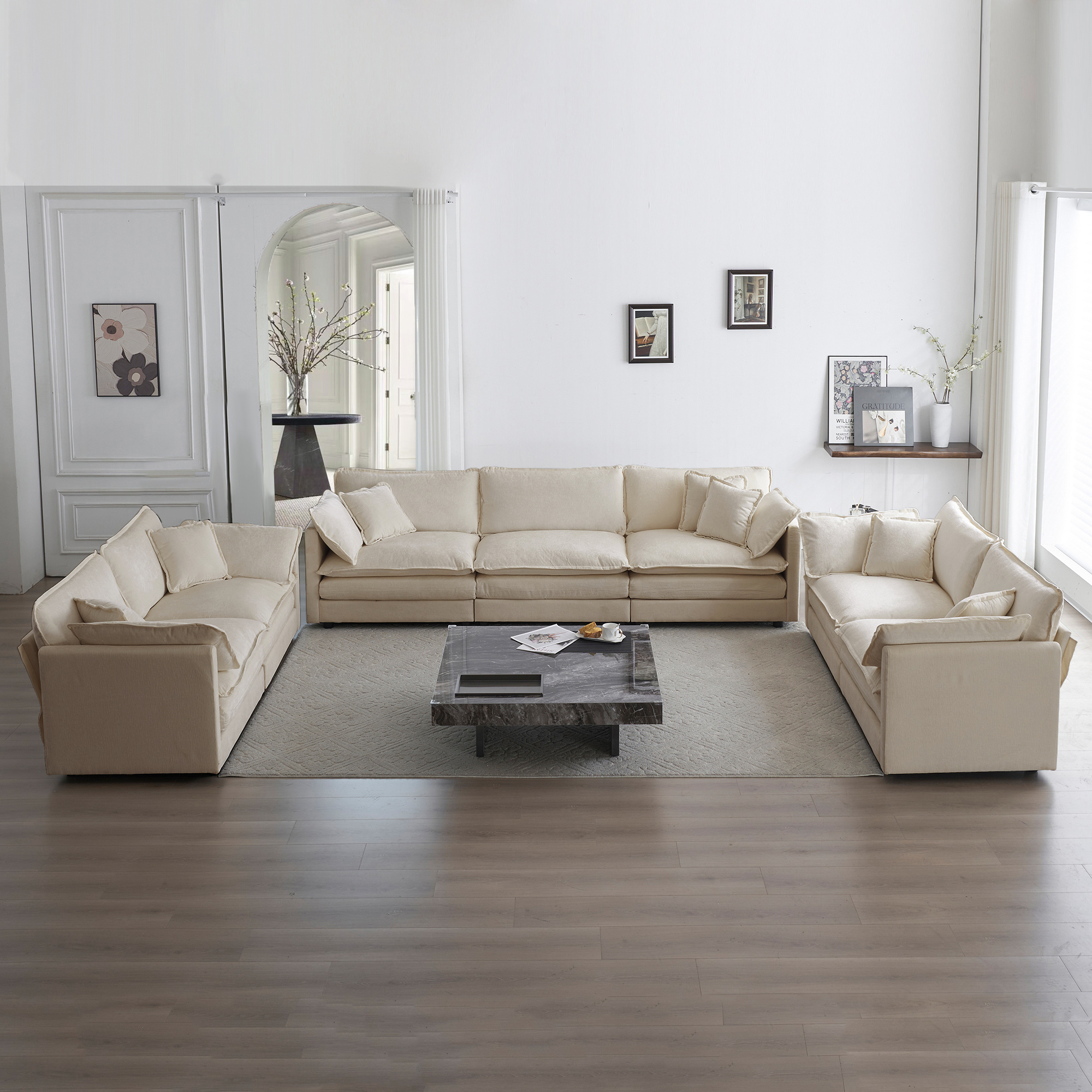 3 Piece Sofa Set Oversized Sofa Comfy Sofa Couch, 2 Pieces Of 2 Seater And 1 Piece Of 3 Seater Sofa For Living Room, Deep Seat Sofa Beige Chenille