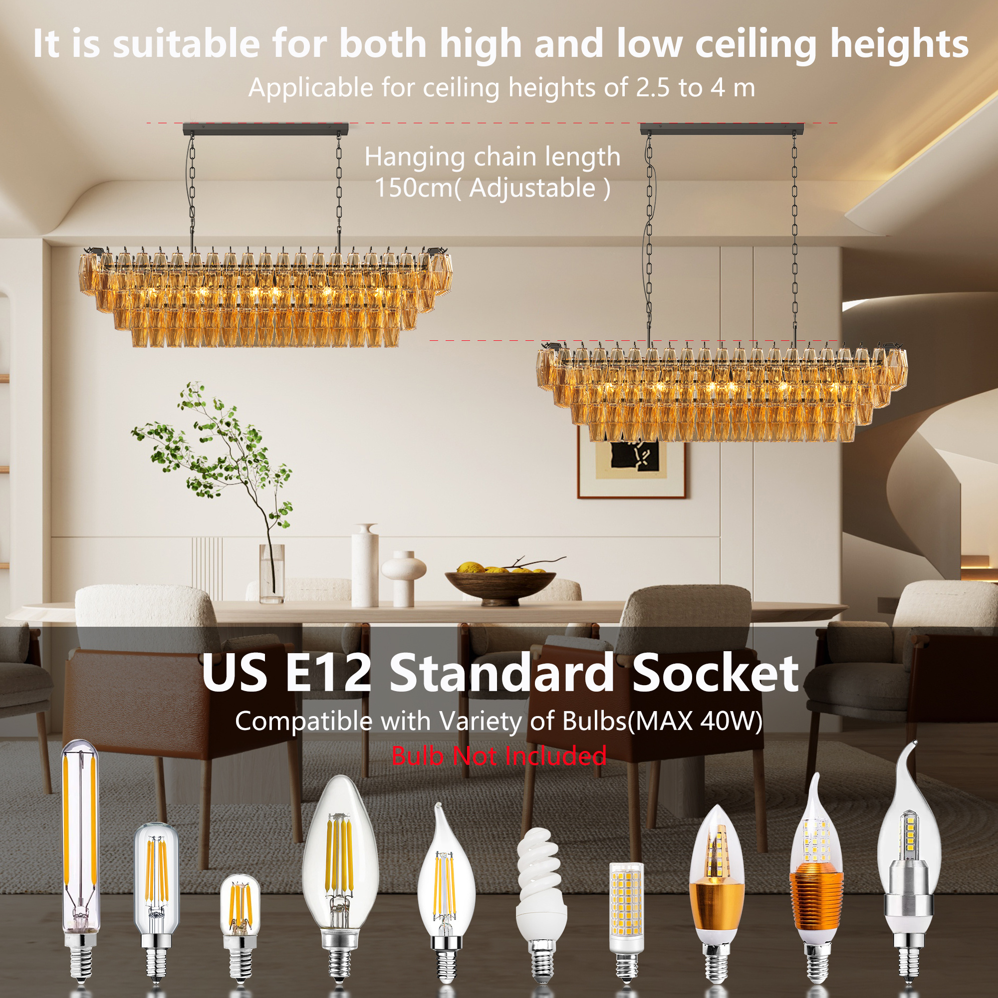 54 Black Rectangular Chandeliers For Dining Room, 12-Light 4 Tiered Large Smoke Glass Chandelier, Modern Kitchen Island Farmhouse Hanging Light Fixture For Living Room FoyerBulb Not Included - Image 5