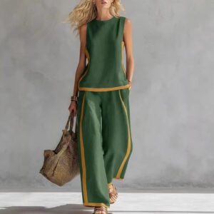 Round-neck Sleeveless Casual Loose Top And High-waist Loose Wide-leg Pants Set