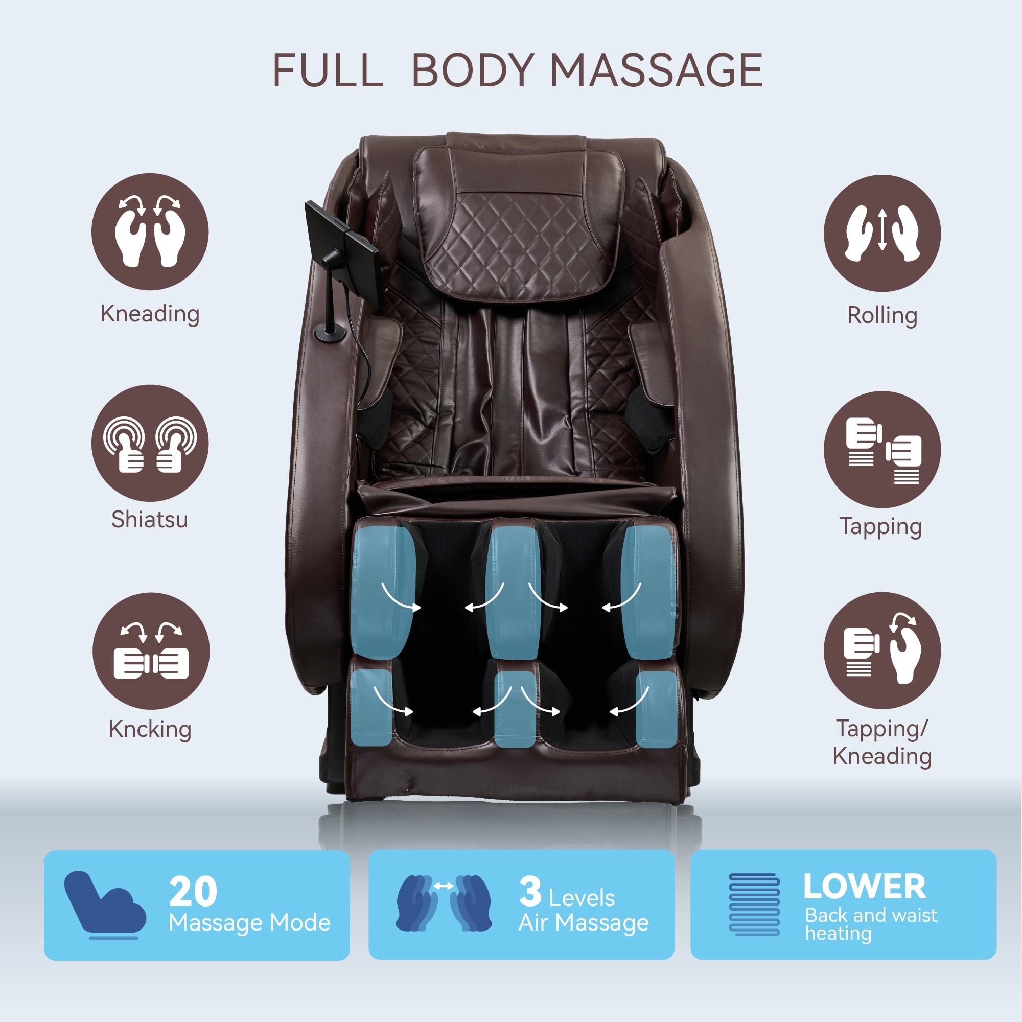 Massage Chairs Full Body Massage Recliner With Foot Roller,Airbag Massage SL Track, Zero Gravity, Bluetooth Speaker,Brown - Image 5