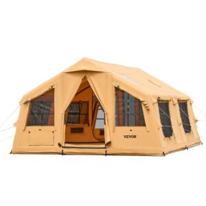 Inflatable Tents For Camping, 8-12 Person Easy Setup Blow Up Tent With Hand Pump, 4 Season Luxury Glamping Tent With 2 Skylights, Canopy, Stove Jack, 2 Doors & Mesh Windows, Include Storage Bag