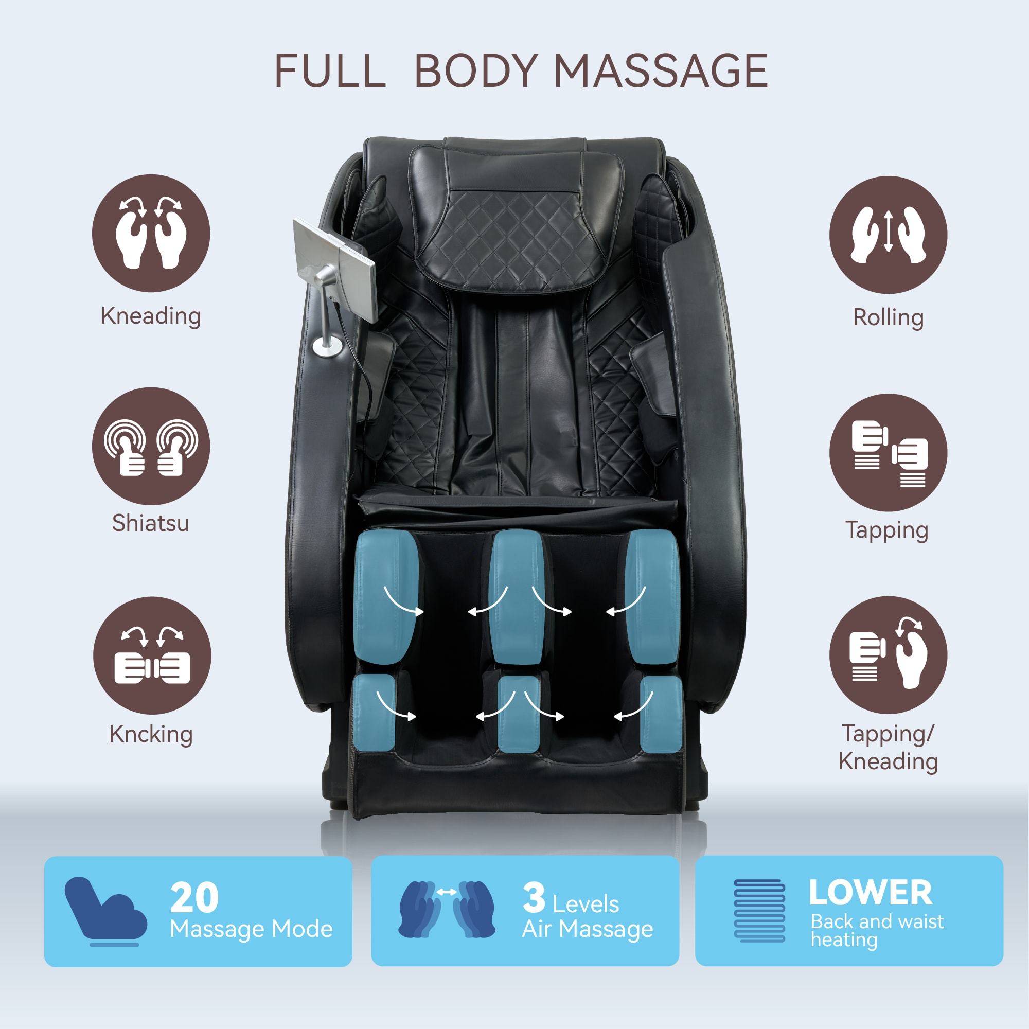 Massage Chairs Full Body Massage Recliner With Foot Roller,Airbag Massage SL Track, Zero Gravity, Bluetooth Speaker,Black - Image 2