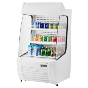 Open Air Merchandiser, 2-Tier Shelving Commercial Refrigerator, Grab And Go Display Cooler Refrigerator With Air Curtain, LED Advertising Light, Fits For Restaurants, Stores, Office, 12.7cu.ft.