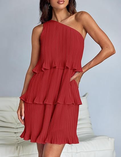 Casual Women's One Off-Shoulder Layered Stitching Hem Dress Simple Solid Color Dress Summer Street High Waist Comfortable Dresses - Image 6