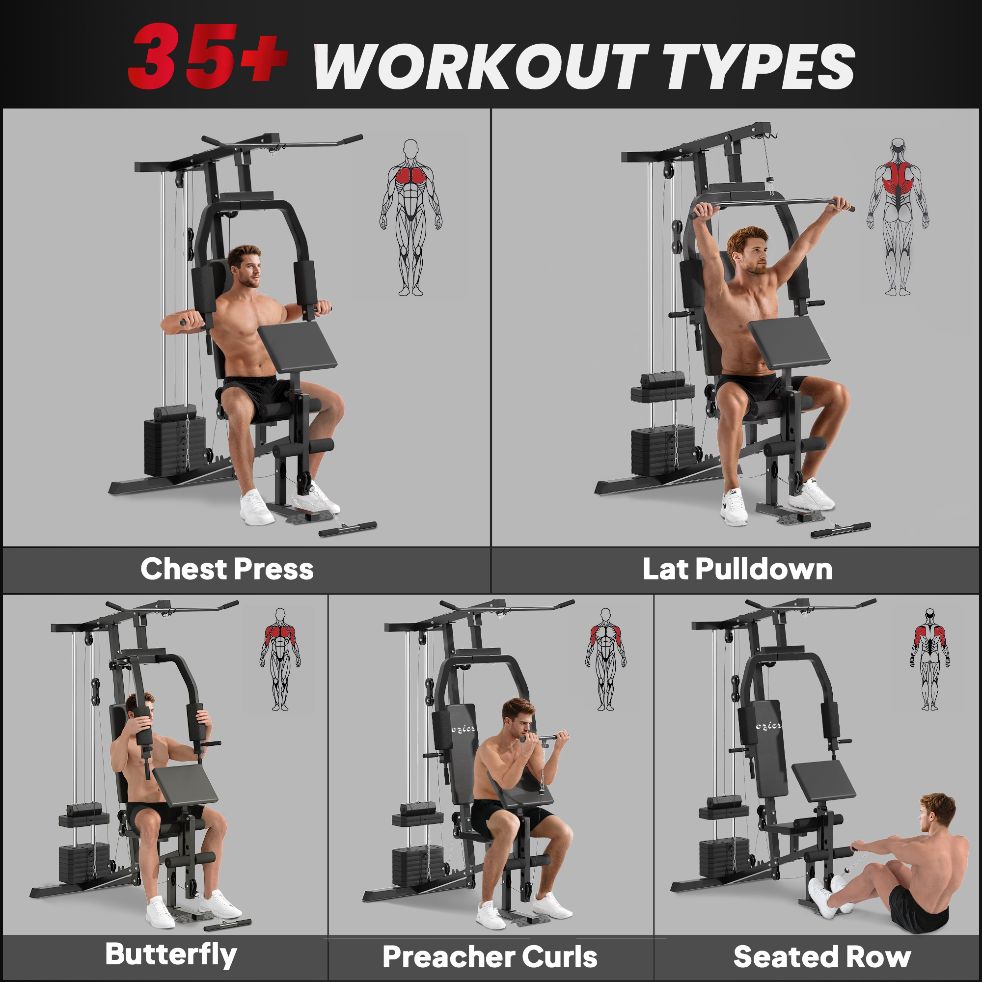 Multifunction Home Gym System, Workout Station with 99Lbs Weight Stack, for Full Body Exercise - Image 5
