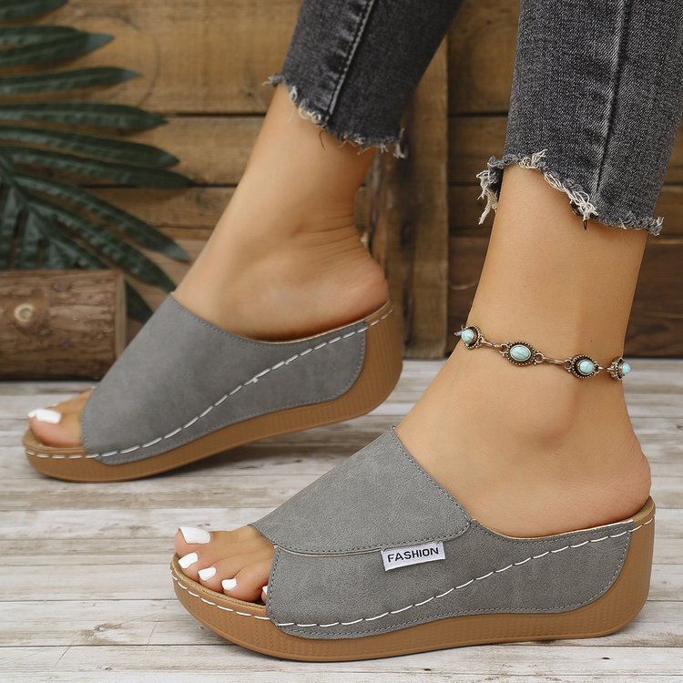 Summer Wedge Slides Slippers Fashion Fish Mouth Thick Bottom Roman Shoes Solid Color Beach Sandals For Women - Image 7