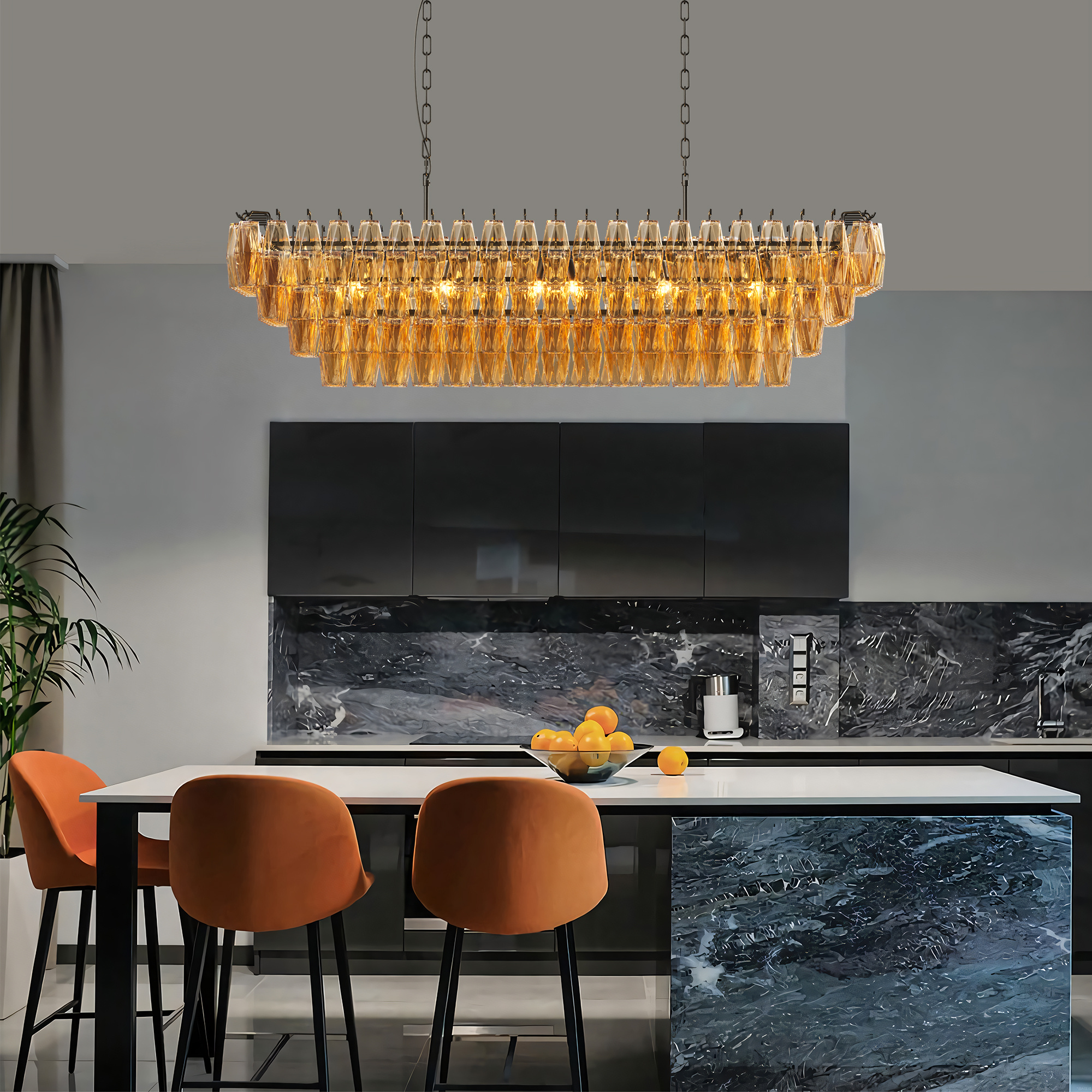 54 Black Rectangular Chandeliers For Dining Room, 12-Light 4 Tiered Large Smoke Glass Chandelier, Modern Kitchen Island Farmhouse Hanging Light Fixture For Living Room FoyerBulb Not Included - Image 4