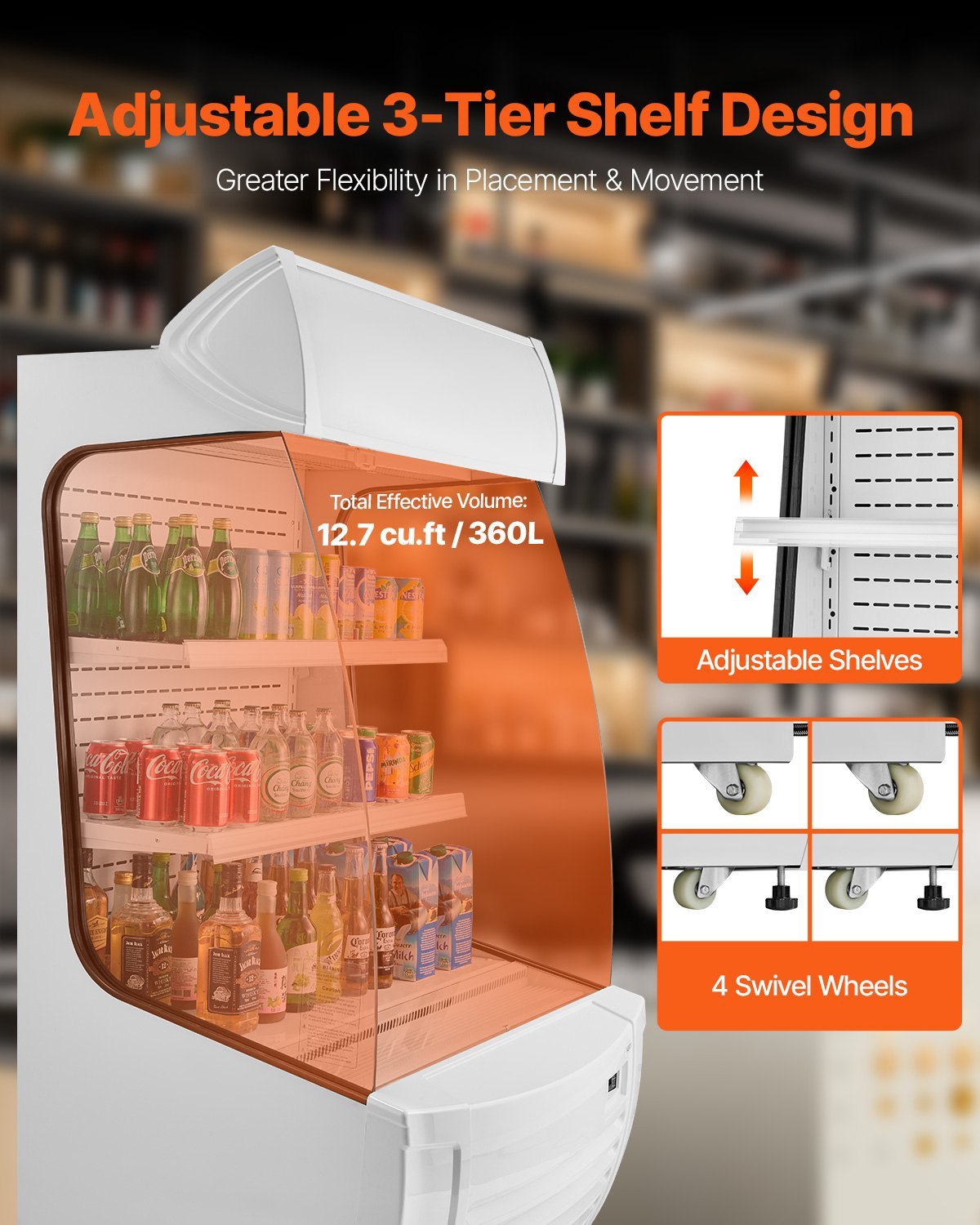 Open Air Merchandiser, 2-Tier Shelving Commercial Refrigerator, Grab And Go Display Cooler Refrigerator With Air Curtain, LED Advertising Light, Fits For Restaurants, Stores, Office, 12.7cu.ft. - Image 2