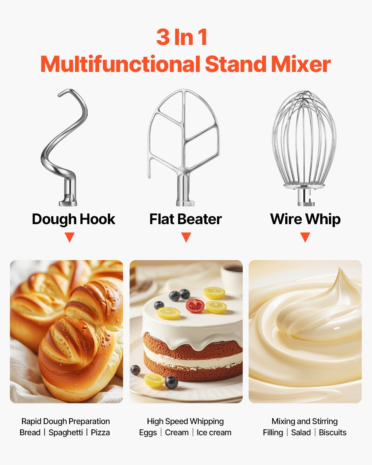 Commercial Food Mixer 30Qt 1100W 3 Speeds Adjustable 105/180/408 RPM Heavy Duty 110V With Stainless Steel Bowl Dough Hooks Whisk Beater For Schools Bakeries Restaurants Pizzerias - Image 4