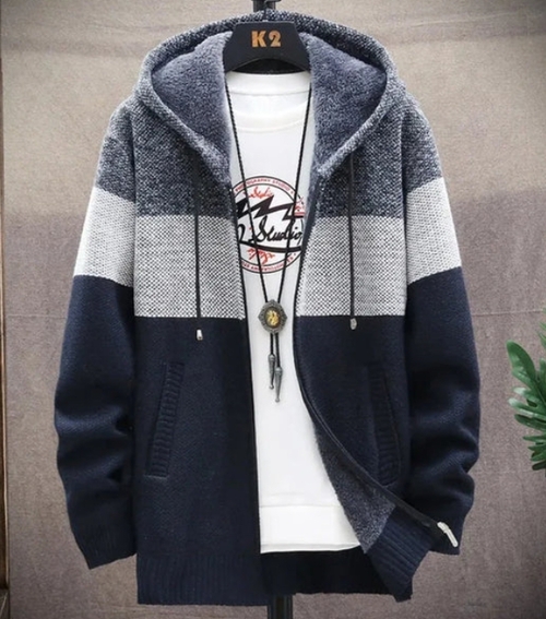 Mens Hooded Zipper Jacket Sweater Jacket - Image 2
