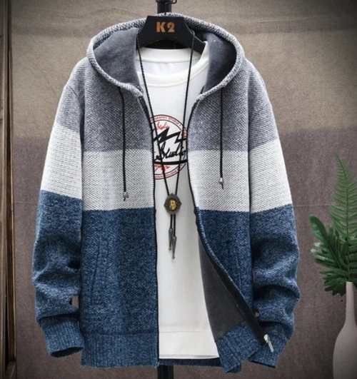 Mens Hooded Zipper Jacket Sweater Jacket - Image 3
