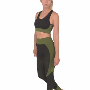 Trois Seamless Sports Bra - Black with Green