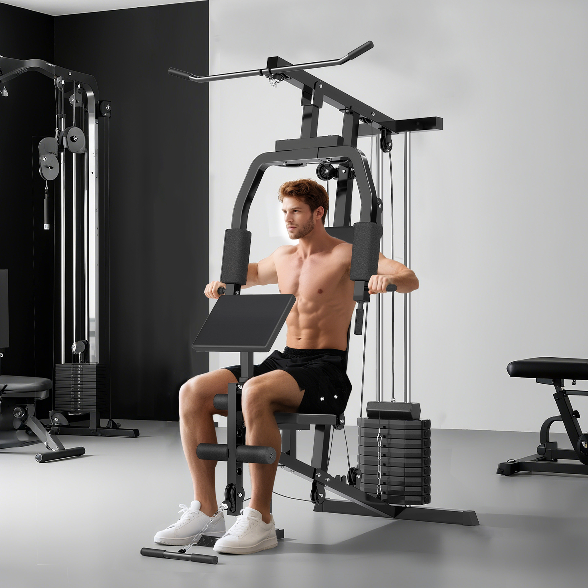 Multifunction Home Gym System, Workout Station with 99Lbs Weight Stack, for Full Body Exercise
