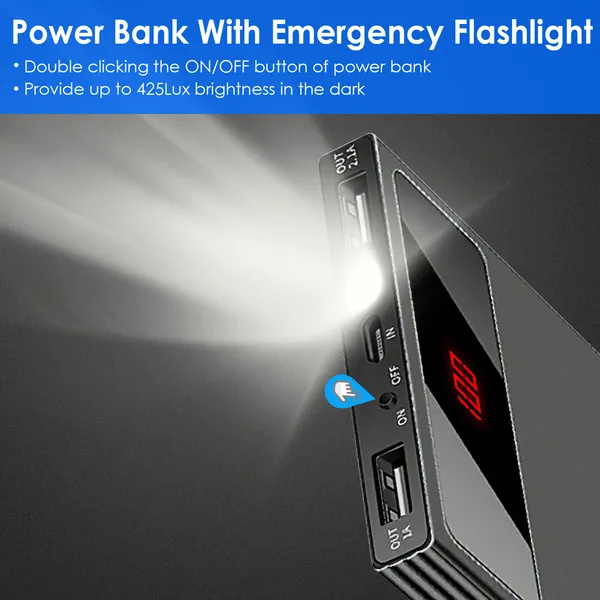 20000mAh Power Bank Ultra Thin External Battery Pack Phone Charger Dual USB Flashlight Battery Remain Display - Image 10
