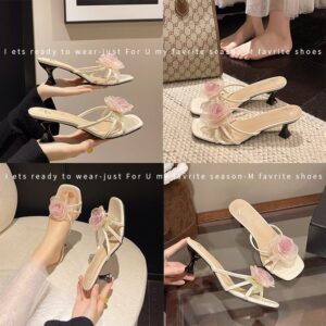 Elegant Women Purple Rose Slippers, New Arrival High Heel Mules For Spring & Summer, Elevator Design Slim Leg Slip-on Slides Matching Dresses With Luxury Vibe