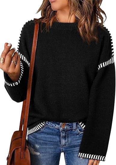 Women's Sweater Thread Patchwork Knitting Pullover Crew Neck - Image 9