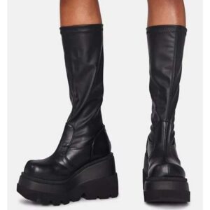 Ladies Fashion Platform Boots Chunky Heel Wedges Mid Calf Women