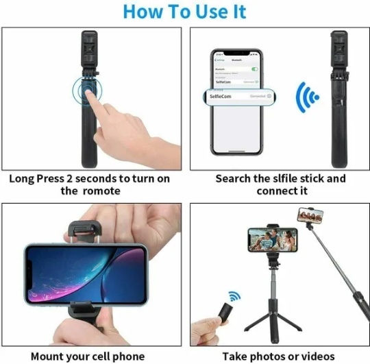 Selfie Stick Tripod Remote Desktop Stand Cell Phone Holder For US - Image 4