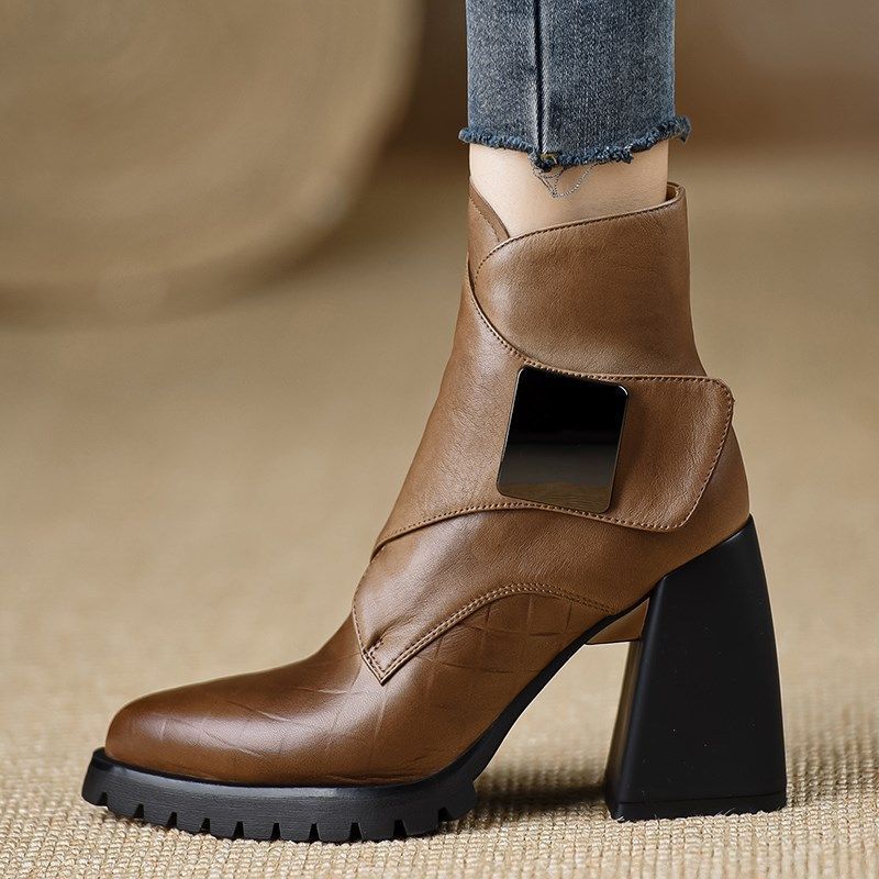 Retro Soft Sole Chunky Heel Ankle Boots For Women - Image 7