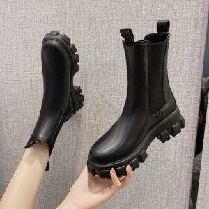 British Style Mid Calf Boots for Women - Autumn Winter Thick Sole Chunky Heel Ankle Boots