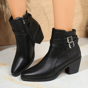 Autumn New Leather Belt Buckle Ankle Boots