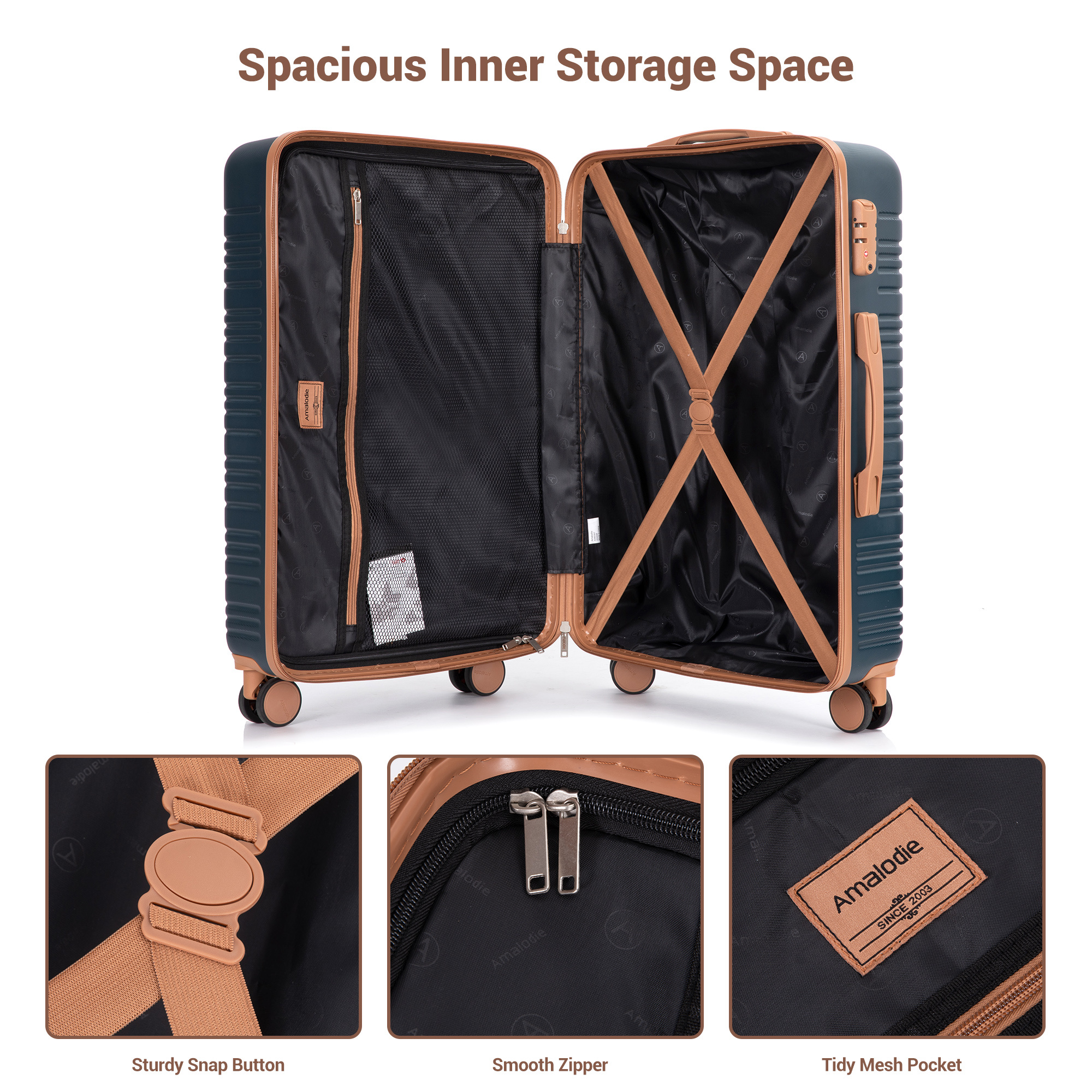 6 Piece Luggage Set, ABS Hard Shell Travel Suitcase With TSA Lock,DARK GREEN - Image 4