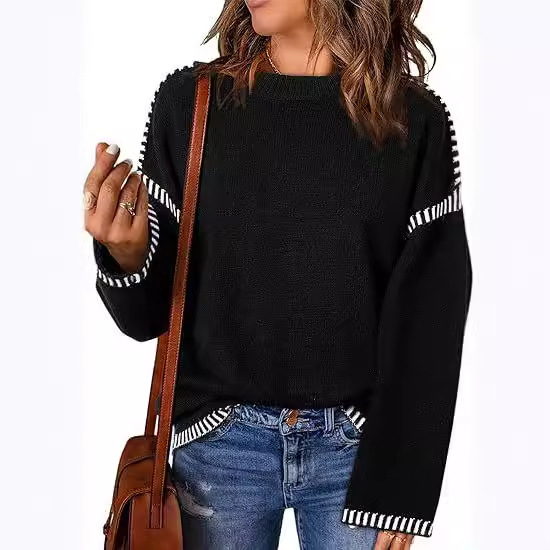 Women's Sweater Thread Patchwork Knitting Pullover Crew Neck - Image 4