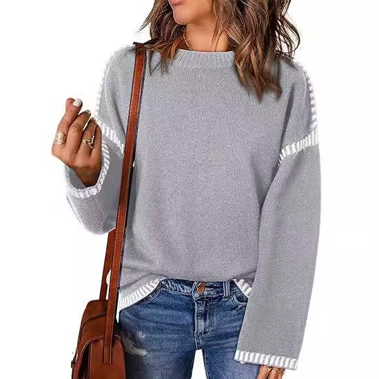 Women's Sweater Thread Patchwork Knitting Pullover Crew Neck - Image 8
