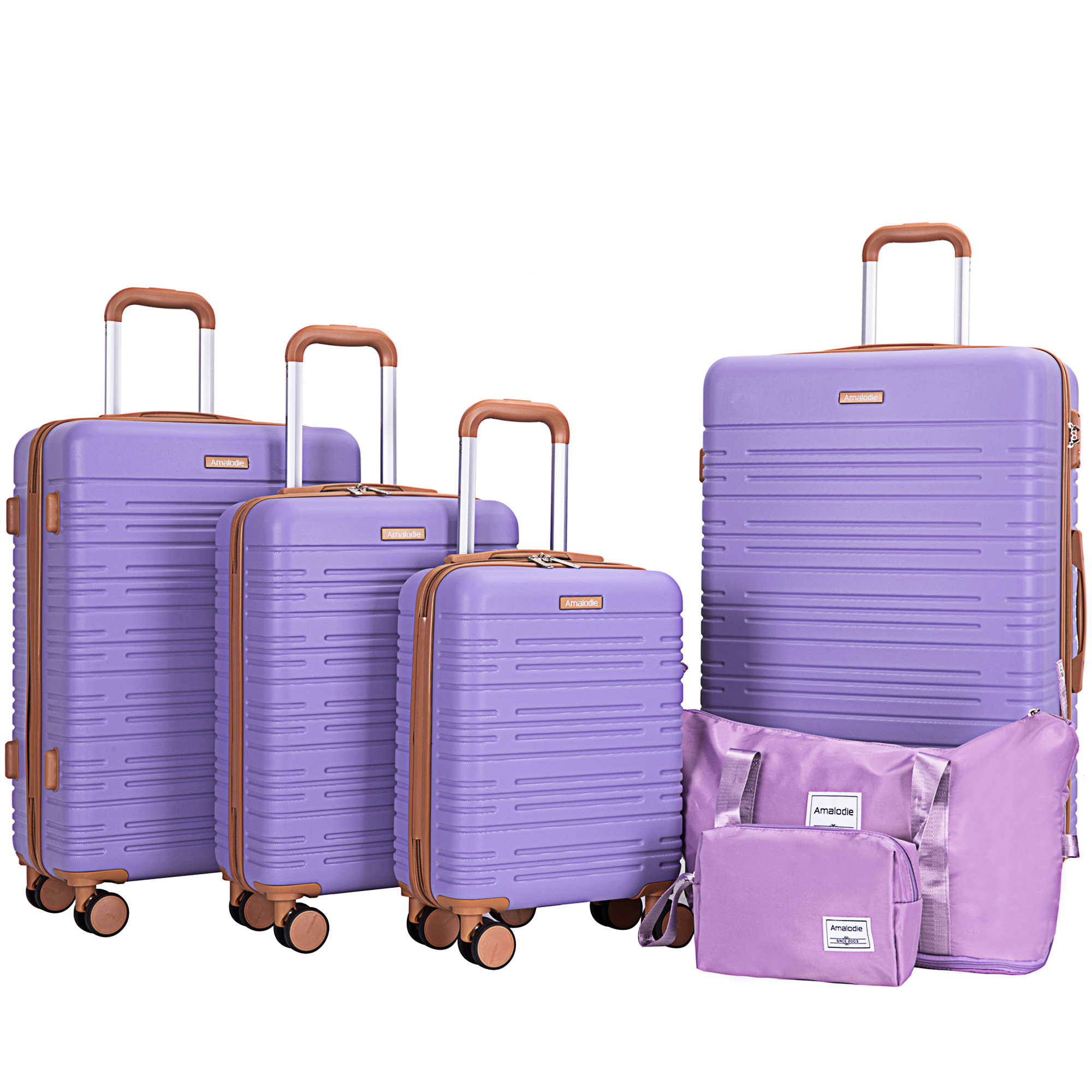 6 Piece Luggage Set, ABS Hard Shell Travel Suitcase With TSA Lock,LIGHT PURPLE - Image 4