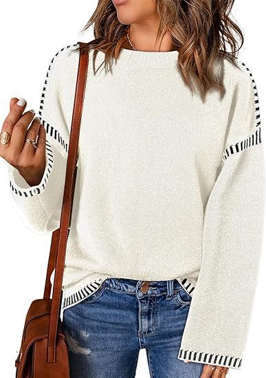 Women's Sweater Thread Patchwork Knitting Pullover Crew Neck - Image 10