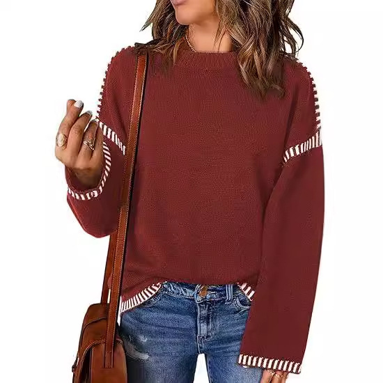 Women's Sweater Thread Patchwork Knitting Pullover Crew Neck - Image 6