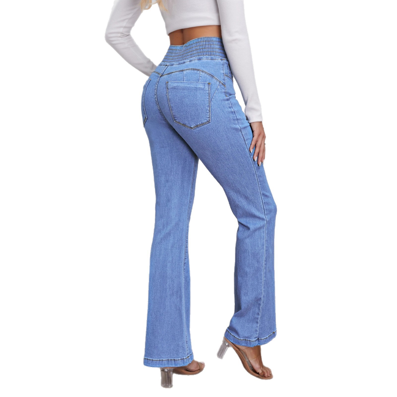 Elastic Waisted High-waist Stretch Slim-fit Boot-lift Denim Trousers - Image 3