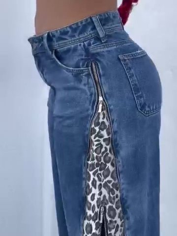 Leopard Print Zip-up Jeans - Image 5