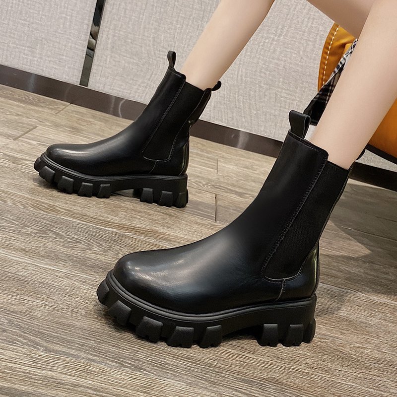 British Style Mid Calf Boots for Women - Autumn Winter Thick Sole Chunky Heel Ankle Boots - Image 5