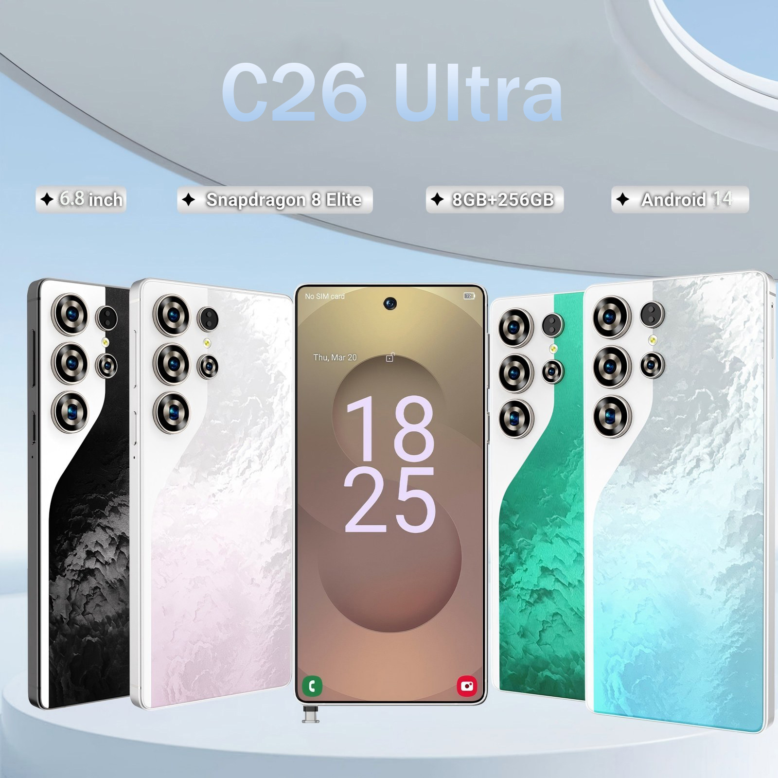 C26 Ultra 5G Unlocked Smartphone, 8GB RAM 256GB Storage Android 15 Cell Phone, 6.9inch FHD Display, 8000mAh Long Battery, Dual SIM, Face & Fingerprint Unlock, GPS, Built-in Stylus - Image 5